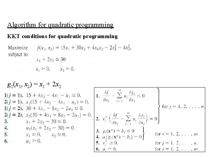 Algorithm for quadratic programming KKT conditions for quadratic programming g 1(x 1, x 2)