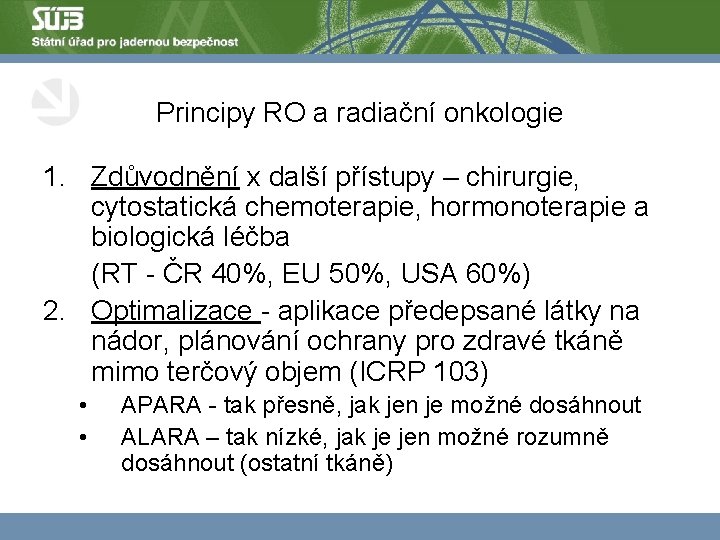 Principy RO a radiační onkologie 1. Zdůvodnění x další přístupy – chirurgie, cytostatická chemoterapie,