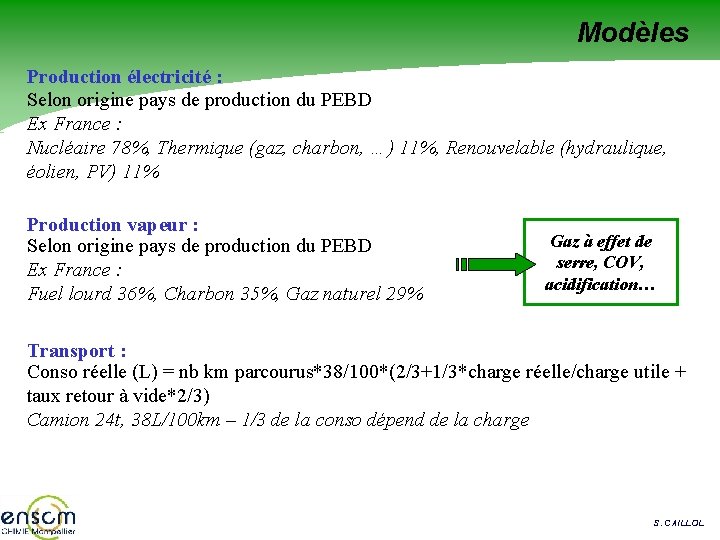 Modèles Production électricité : Selon origine pays de production du PEBD Ex France :