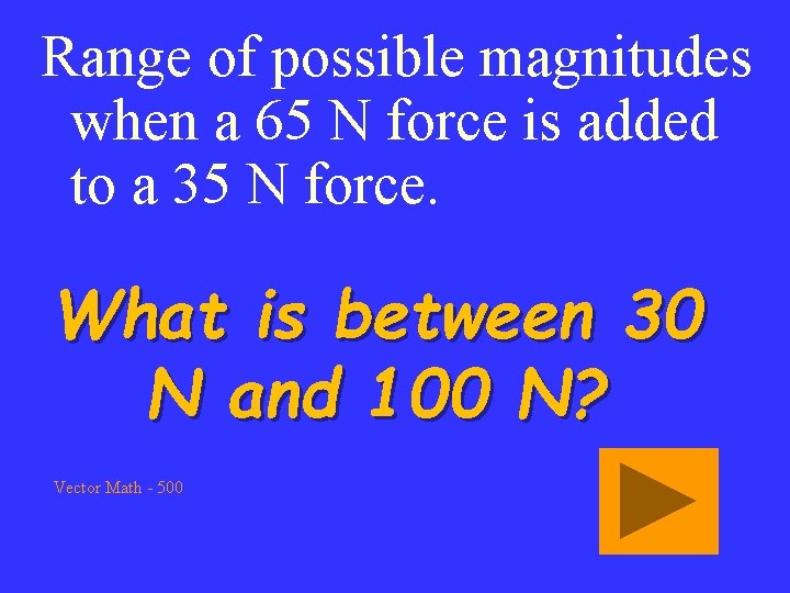 Range of possible magnitudes when a 65 N force is added to a 35