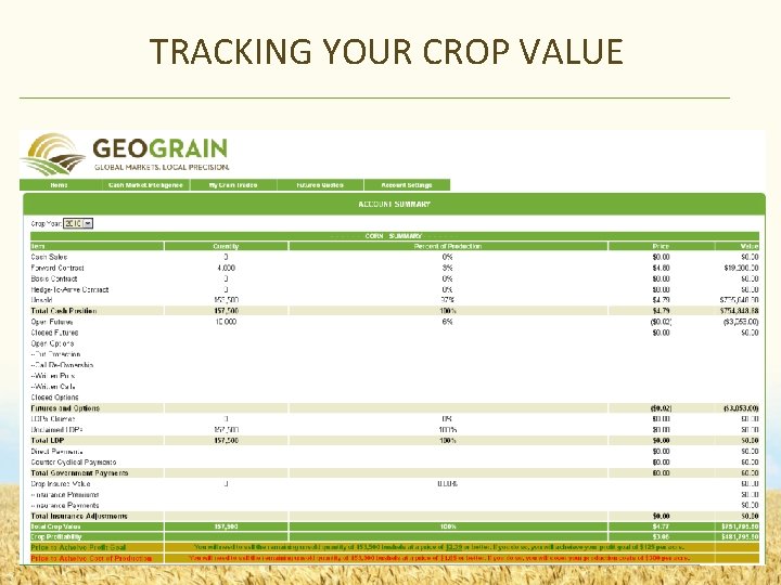 TRACKING YOUR CROP VALUE 