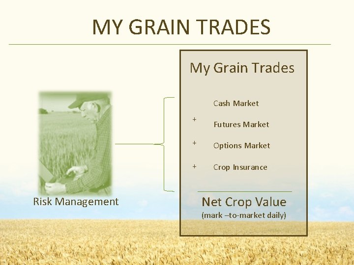 MY GRAIN TRADES My Grain Trades Cash Market + Risk Management Futures Market +