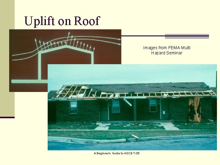 Uplift on Roof Images from FEMA Multi Hazard Seminar A Beginner's Guide to ASCE