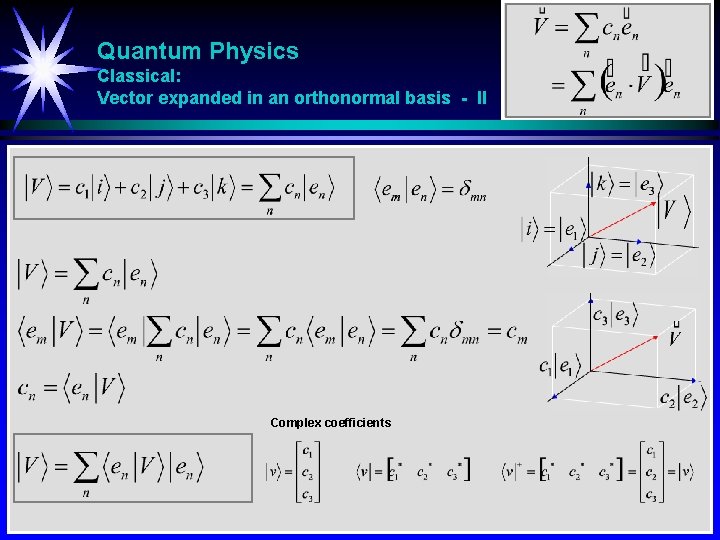 Quantum Physics Classical: Vector expanded in an orthonormal basis - II Complex coefficients 