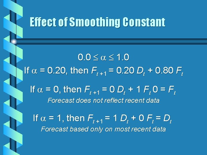 Effect of Smoothing Constant 0. 0 1. 0 If = 0. 20, then Ft