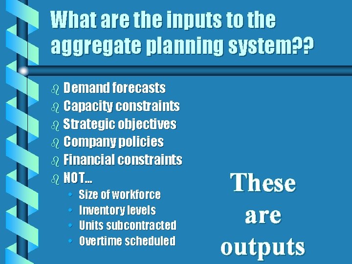 What are the inputs to the aggregate planning system? ? b Demand forecasts b