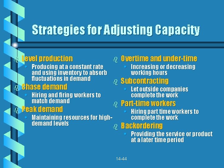 Strategies for Adjusting Capacity b Level production b Peak demand b Overtime and under-time