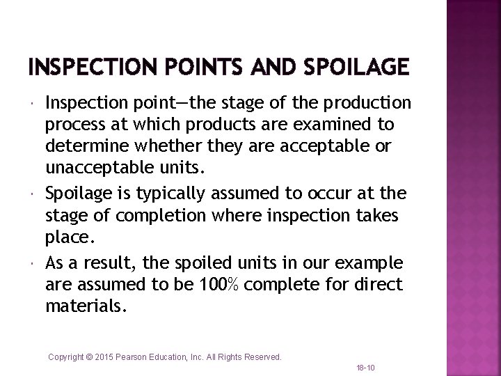 INSPECTION POINTS AND SPOILAGE Inspection point—the stage of the production process at which products INSPECTION POINTS AND SPOILAGE Inspection point—the stage of the production process at which products