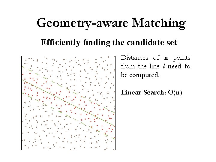 Geometry-aware Matching Efficiently finding the candidate set Distances of n points from the line