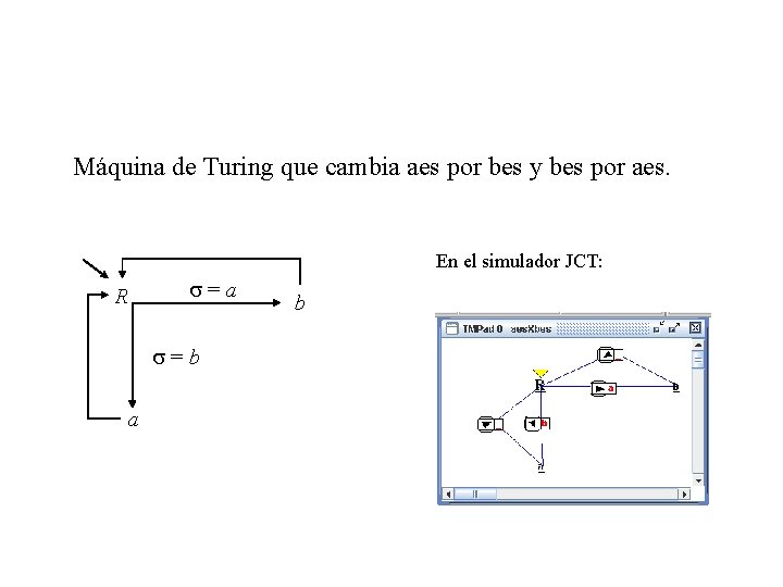 Máquina de Turing que cambia aes por bes y bes por aes. En el