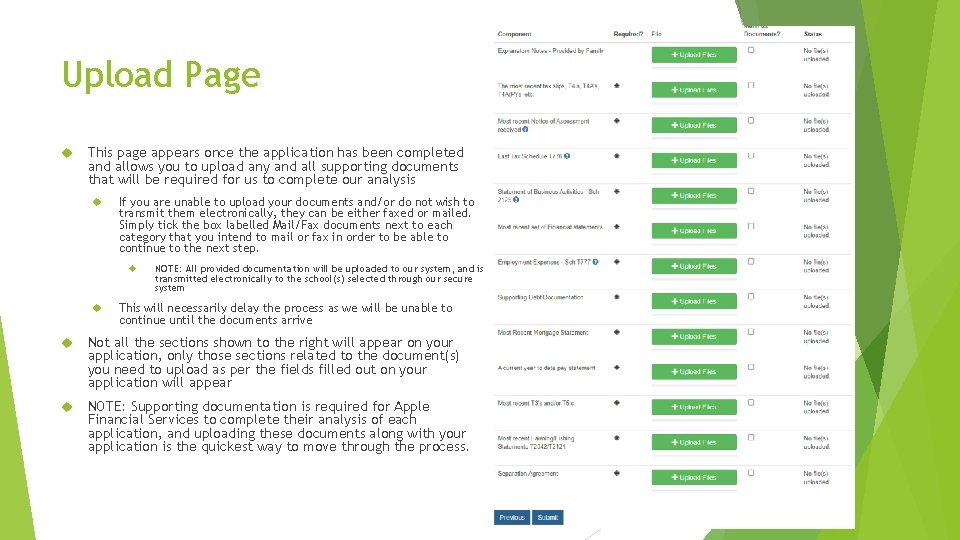 Upload Page This page appears once the application has been completed and allows you