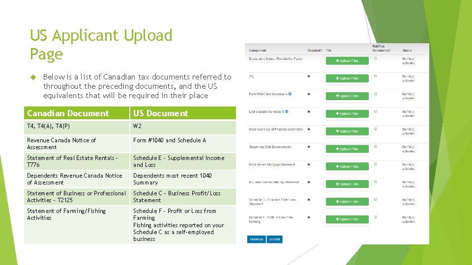 US Applicant Upload Page Below is a list of Canadian tax documents referred to