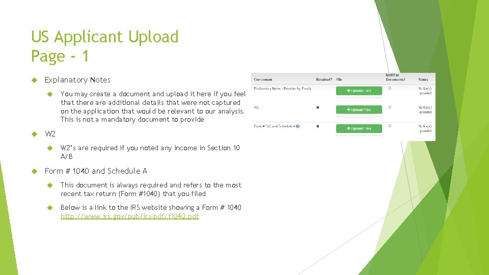 US Applicant Upload Page - 1 Explanatory Notes W 2 You may create a