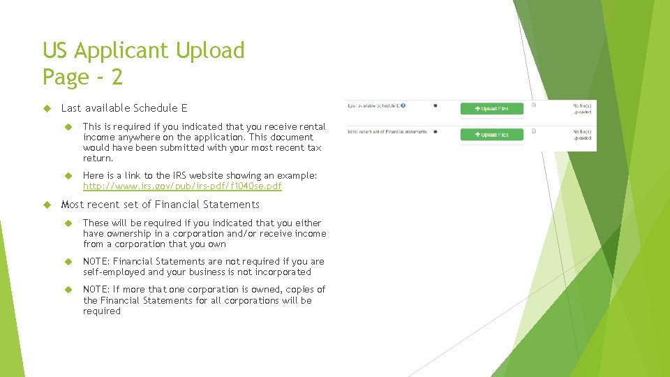 US Applicant Upload Page - 2 Last available Schedule E This is required if
