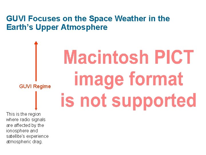 GUVI Focuses on the Space Weather in the Earth’s Upper Atmosphere GUVI Regime This