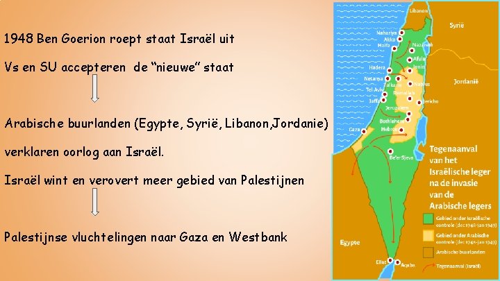 1948 Ben Goerion roept staat Israël uit Vs en SU accepteren de “nieuwe” staat
