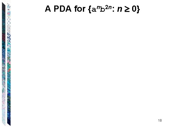 A PDA for {anb 2 n: n 0} 18 A PDA for {anb 2 n: n 0} 18