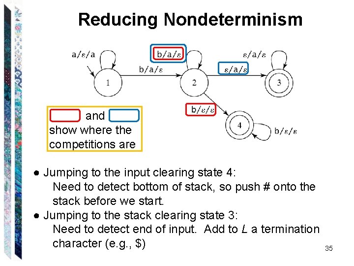 Reducing Nondeterminism and show where the competitions are ● Jumping to the input clearing Reducing Nondeterminism and show where the competitions are ● Jumping to the input clearing