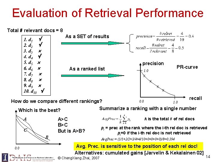 Evaluation of Retrieval Performance Total # relevant docs = 8 As a SET of Evaluation of Retrieval Performance Total # relevant docs = 8 As a SET of