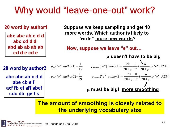 Why would “leave-one-out” work? 20 word by author 1 abc ab c d d Why would “leave-one-out” work? 20 word by author 1 abc ab c d d