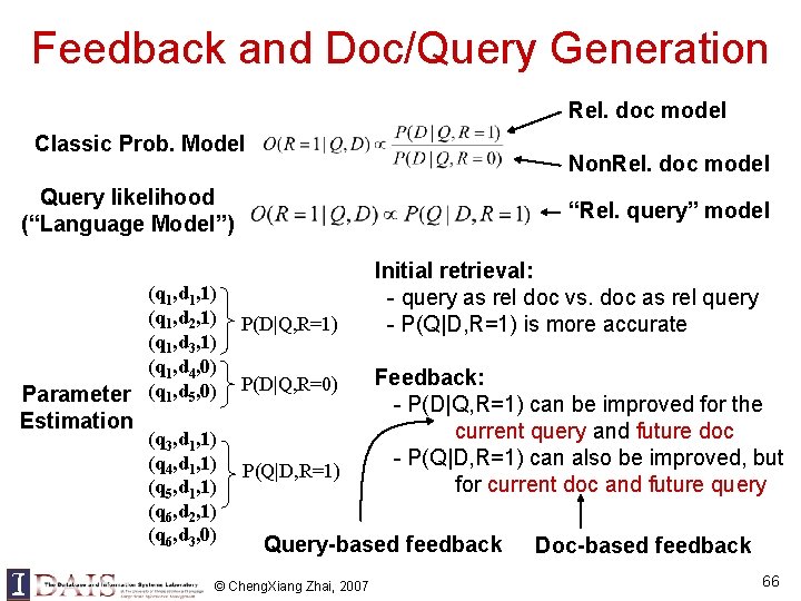 Feedback and Doc/Query Generation Rel. doc model Classic Prob. Model Non. Rel. doc model Feedback and Doc/Query Generation Rel. doc model Classic Prob. Model Non. Rel. doc model