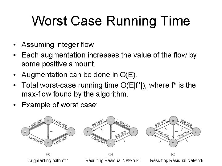 Worst Case Running Time • Assuming integer flow • Each augmentation increases the value