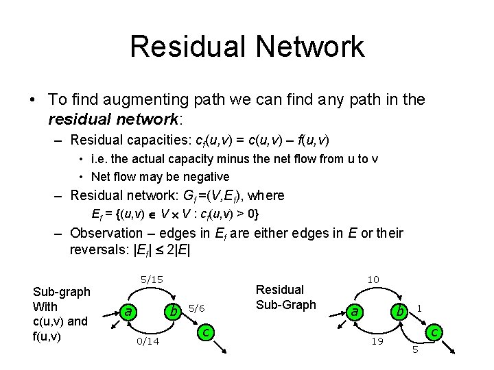 Residual Network • To find augmenting path we can find any path in the