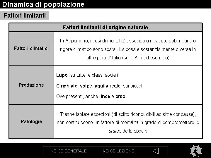 Dinamica di popolazione Fattori limitanti di origine naturale In Appennino, i casi di mortalità