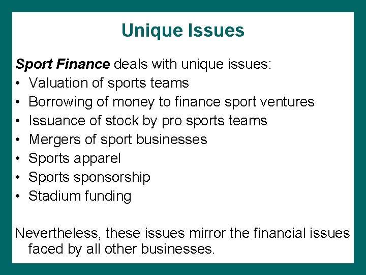 chapter 1 Financial Issues in Sport Lonni Steven