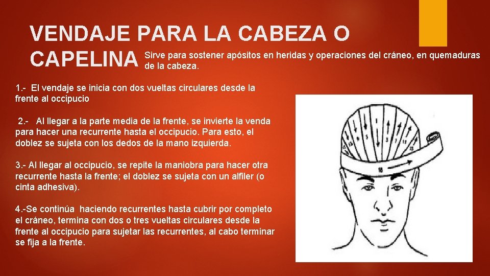VENDAJE PARA LA CABEZA O Sirve para sostener apósitos en heridas y operaciones del VENDAJE PARA LA CABEZA O Sirve para sostener apósitos en heridas y operaciones del
