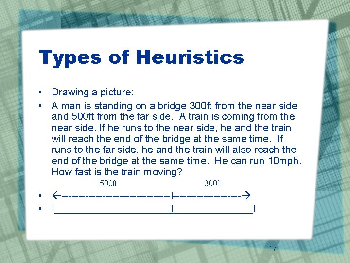 Types of Heuristics • Drawing a picture: • A man is standing on a