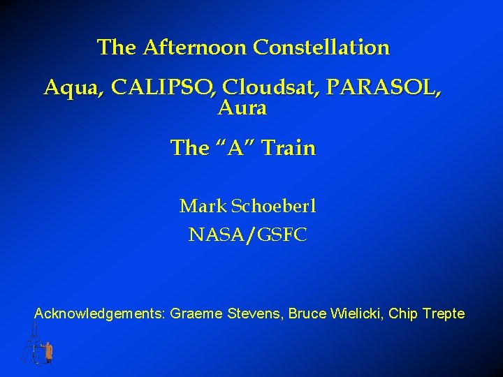 The Afternoon Constellation Aqua, CALIPSO, Cloudsat, PARASOL, Aura The “A” Train Mark Schoeberl NASA/GSFC