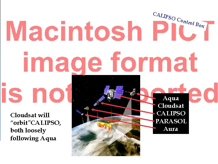 CAL IP SO C Cloudsat will “orbit”CALIPSO, both loosely following Aqua EOS “A Train”