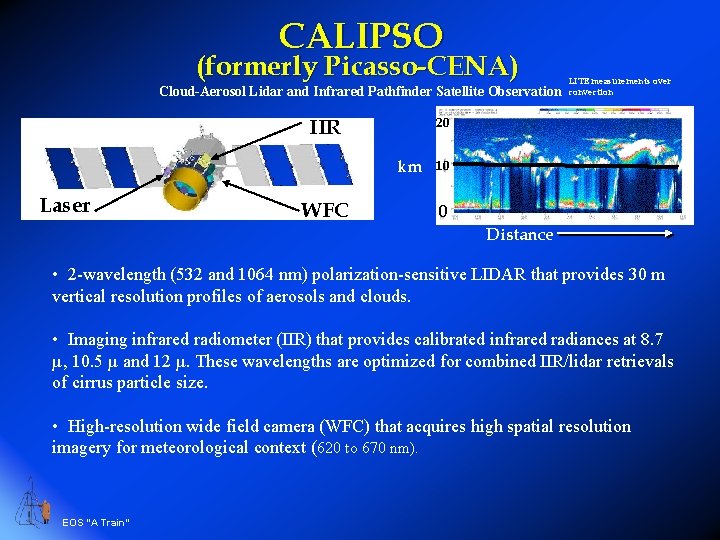 CALIPSO (formerly Picasso-CENA) Cloud-Aerosol Lidar and Infrared Pathfinder Satellite Observation IIR 20 km Laser
