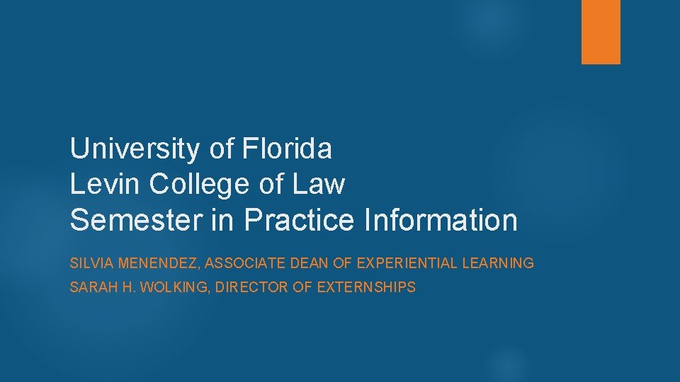 University of Florida Levin College of Law Semester in Practice Information SILVIA MENENDEZ, ASSOCIATE