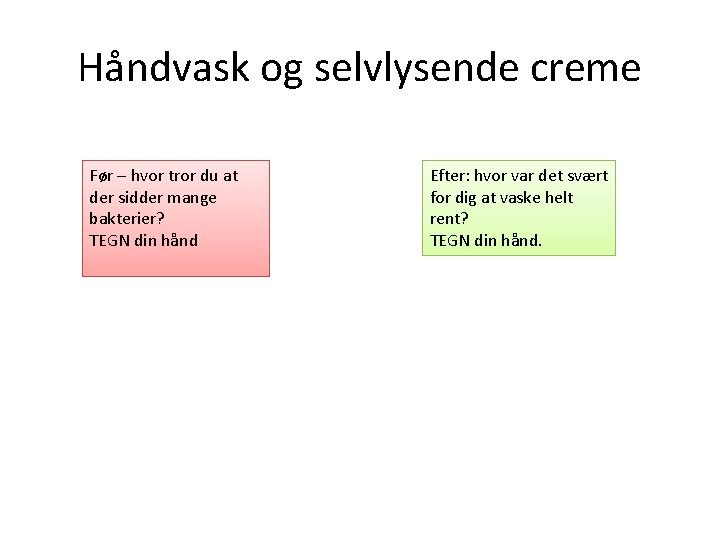 Håndvask og selvlysende creme Før – hvor tror du at der sidder mange bakterier?