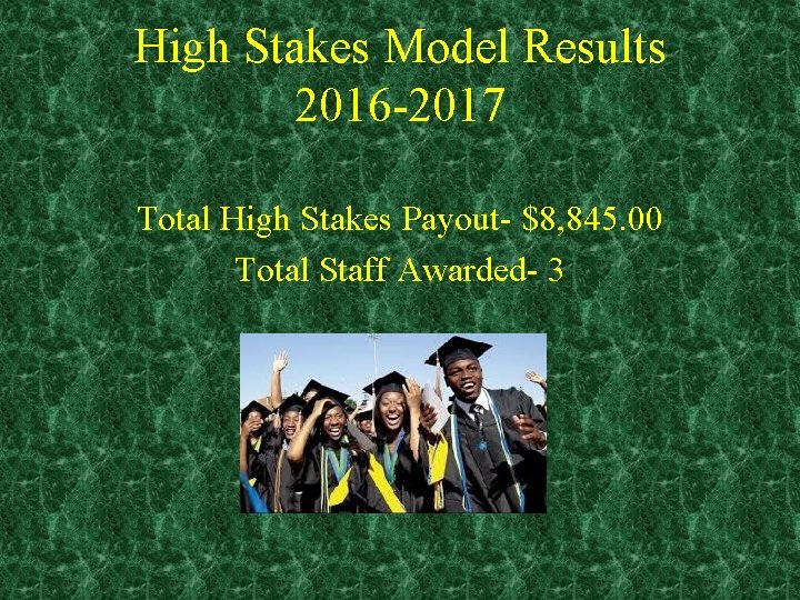 High Stakes Model Results 2016 -2017 Total High Stakes Payout- $8, 845. 00 Total