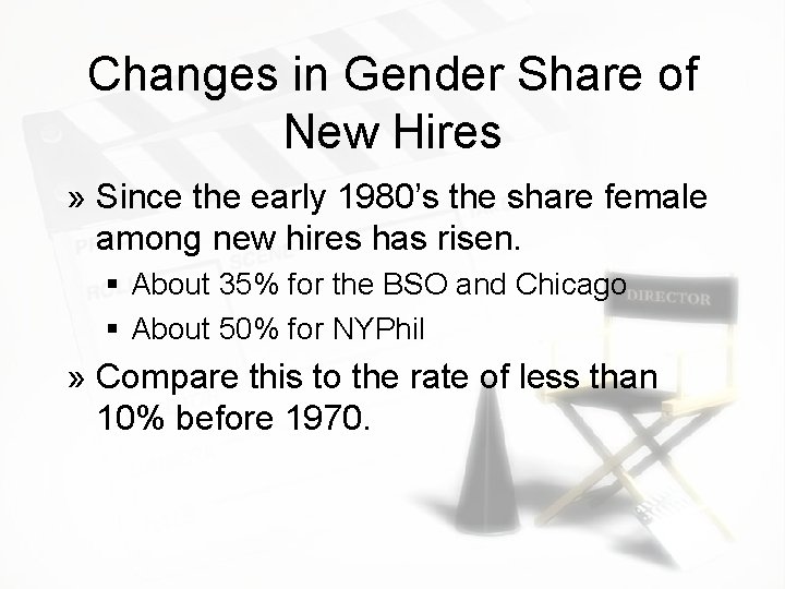 Changes in Gender Share of New Hires » Since the early 1980’s the share