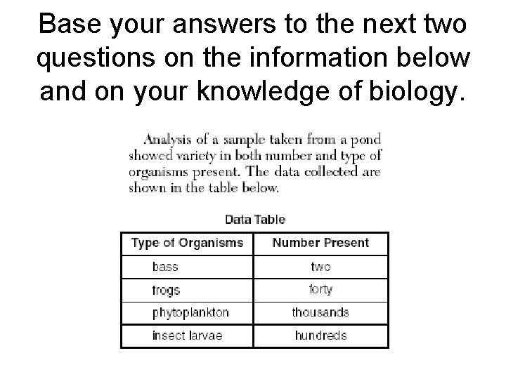 Base your answers to the next two questions on the information below and on