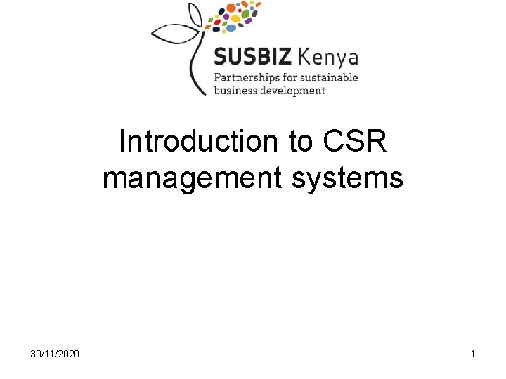 Introduction to CSR management systems 30/11/2020 1 