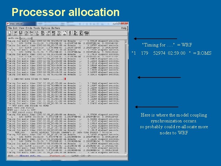 Processor allocation "Timing for …. " = WRF "1 179 52974 02: 59: 00