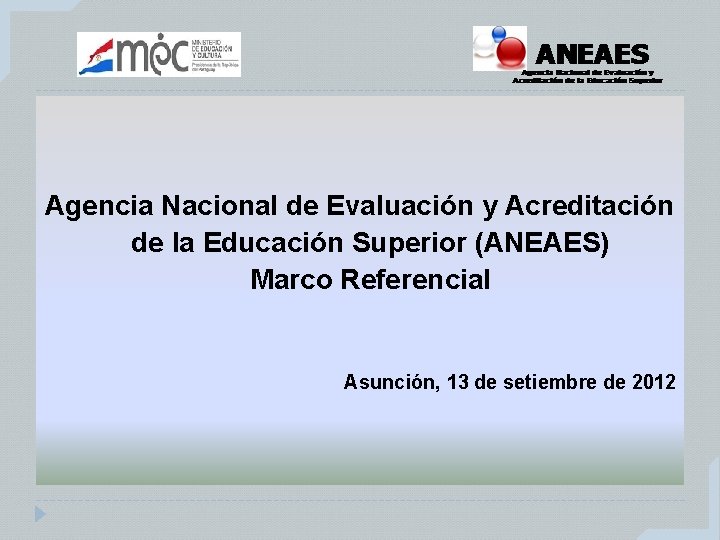 Agencia Nacional de Evaluación y Acreditación de la Educación Superior (ANEAES) Marco Referencial Asunción,