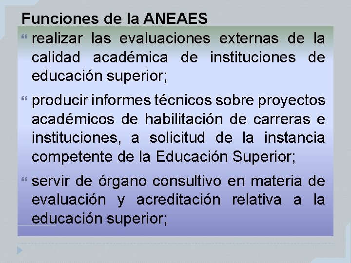 Funciones de la ANEAES realizar las evaluaciones externas de la calidad académica de instituciones