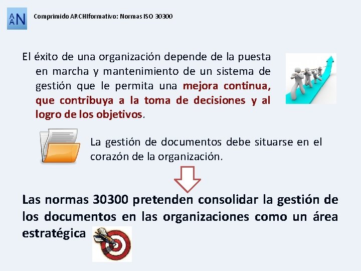 Comprimido ARCHIformativo: Normas ISO 30300 El éxito de una organización depende de la puesta