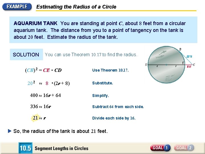 Estimating the Radius of a Circle AQUARIUM TANK You are standing at point C,