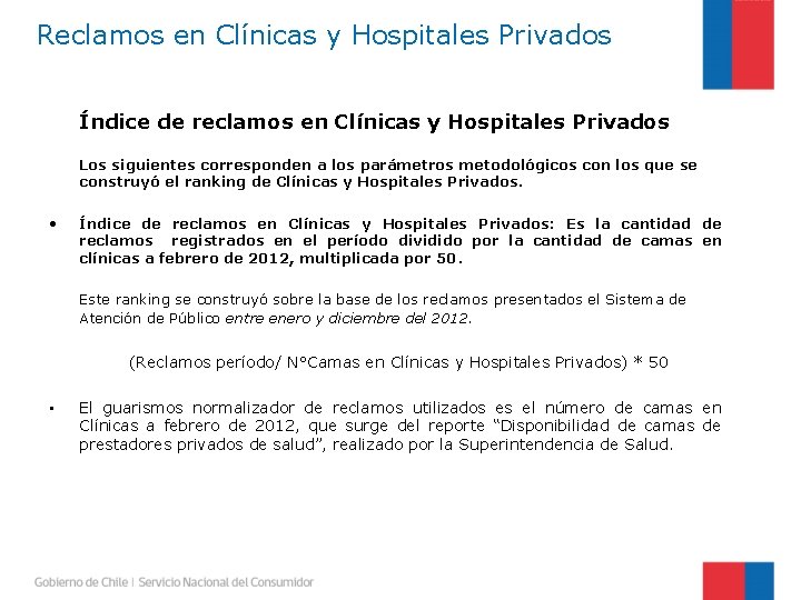 Reclamos en Clínicas y Hospitales Privados Índice de reclamos en Clínicas y Hospitales Privados