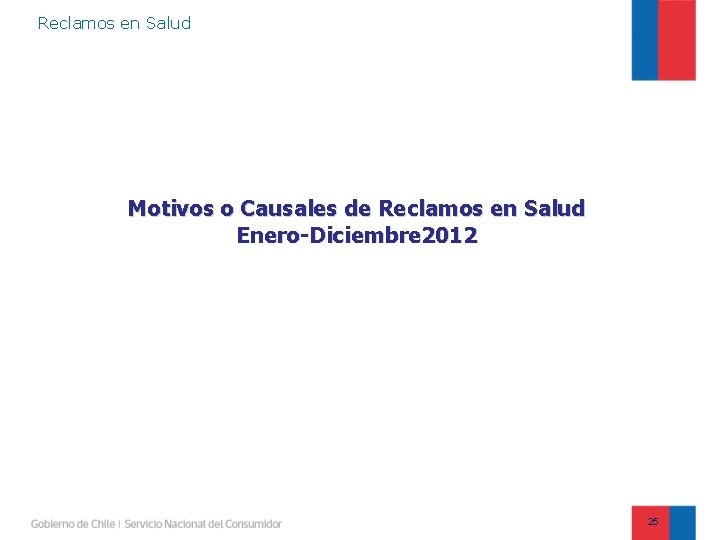 Reclamos en Salud Motivos o Causales de Reclamos en Salud Enero-Diciembre 2012 25 