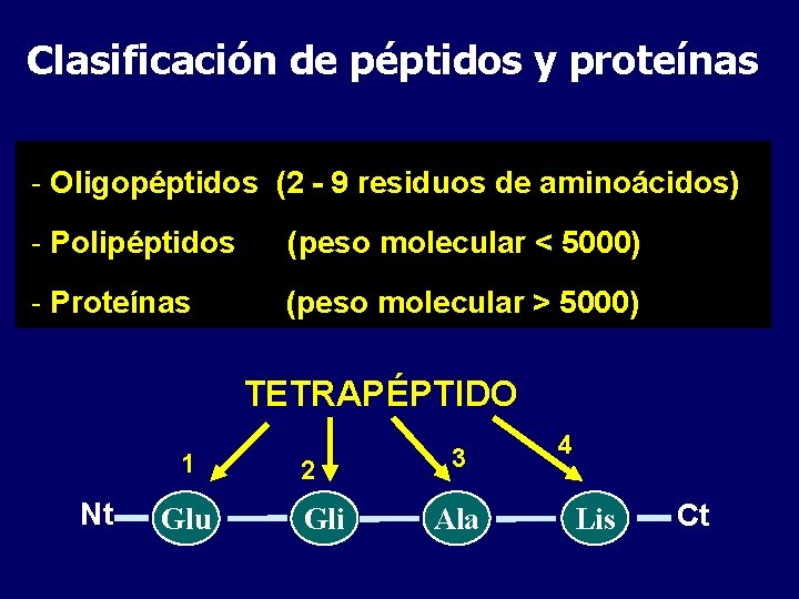 Clasificación de péptidos y proteínas - Oligopéptidos (2 - 9 residuos de aminoácidos) -