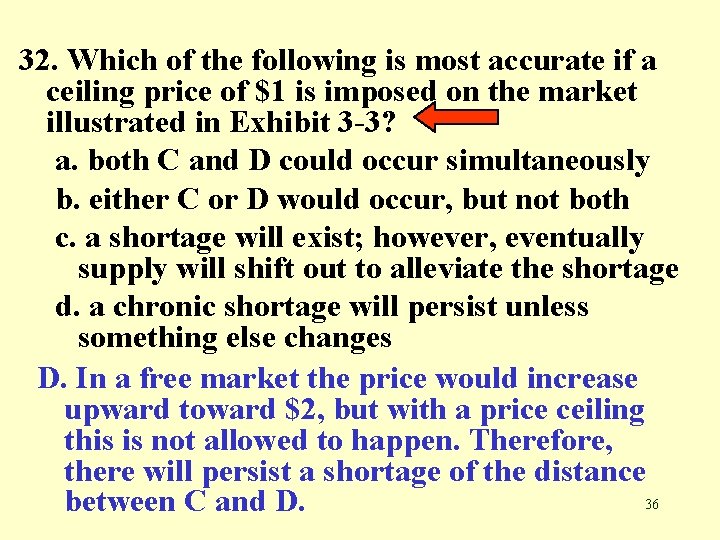 32. Which of the following is most accurate if a ceiling price of $1