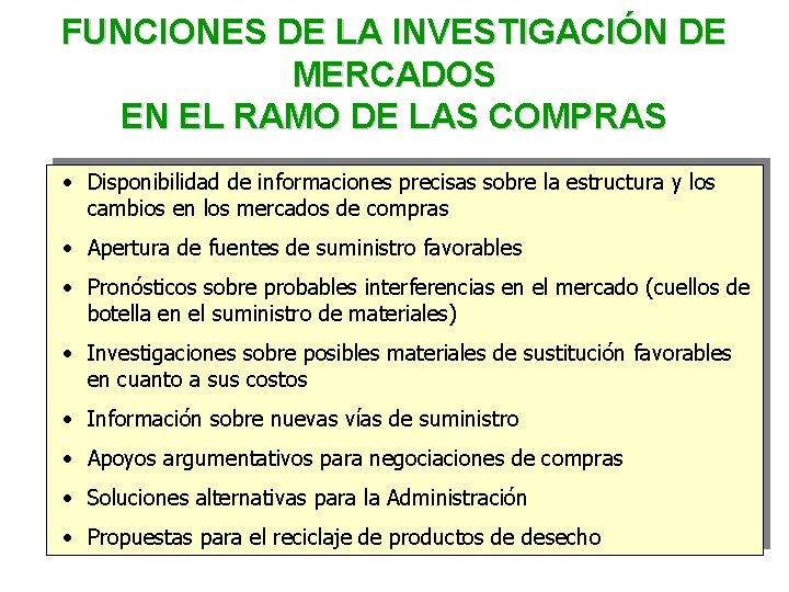 FUNCIONES DE LA INVESTIGACIÓN DE MERCADOS EN EL RAMO DE LAS COMPRAS • Disponibilidad FUNCIONES DE LA INVESTIGACIÓN DE MERCADOS EN EL RAMO DE LAS COMPRAS • Disponibilidad